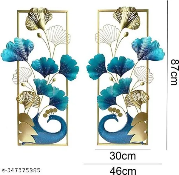 Set_Of_2_Multicolor_Metal_Iron_(Peacock_Iris_Frame_S2)_Decorative_Wall_Art/Sculpture_For_Home_Living_Room/Bedroom/Hotels/Office/Cafe_Etc._Size__(87x30x46_cm)