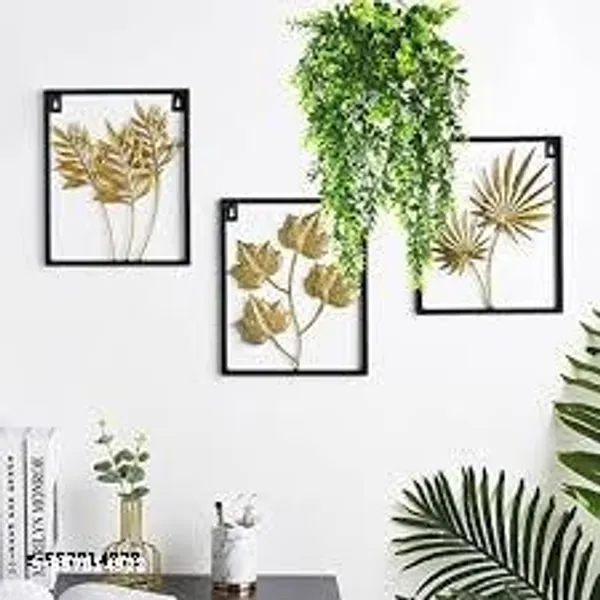 Set_Of_3_Black_Room_Wall_Decor_Metal_Leaf_Art_Unique_Bamboo_Wall_Hanging_Home_Present_(12_X_2_X_35_Inch)