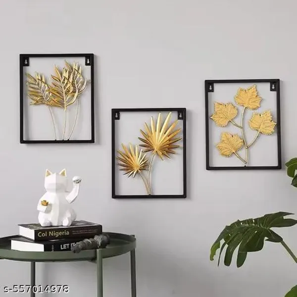 Set_Of_3_Black_Room_Wall_Decor_Metal_Leaf_Art_Unique_Bamboo_Wall_Hanging_Home_Present_(12_X_2_X_35_Inch)