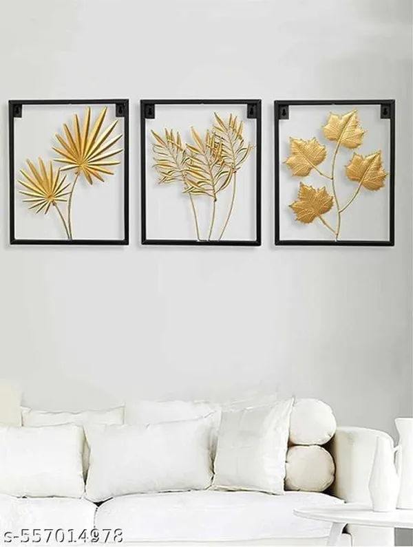 Set_Of_3_Black_Room_Wall_Decor_Metal_Leaf_Art_Unique_Bamboo_Wall_Hanging_Home_Present_(12_X_2_X_35_Inch)