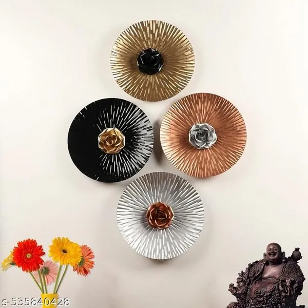 Set_Of_4_Gold_Rose_Wall_Decor/Wall_Art_|_Wall_Mounted_Sculpture_For_Home_Decor/Living_Room/Bed_Room/Birthday_Gift_(10_Inch_X_10_Inch,_Gold,_Silver,_Black,_Copper)/Beautiful_Wall_Decor_&_Hanging_Metal_Wall_Plate_With_Rose_(25x25_cm)