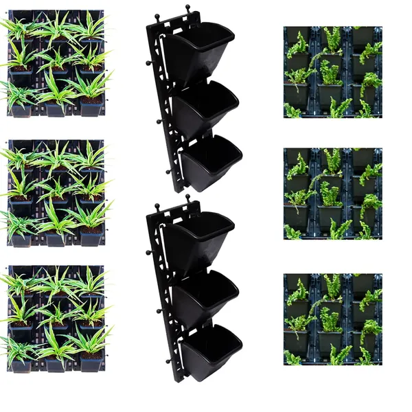 Black_Smart_Garden_Multilayer_Vertical_Gardening_Wall_Garden_Hanging_Planter_Pot_With_Frames_2_Panel_6_Pcs_Pot
