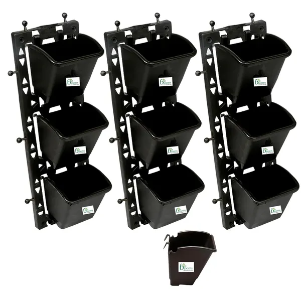 Black_Vertical_Wall_Hanging_Garden_Pots_3_Panel_9_Pots_Outdoor_Use_Indoor