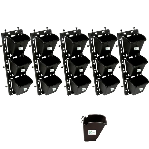 Black_Vertical_Wall_Hanging_Garden_Pots_5_Panel_15_Pots_Outdoor_Use_Indoor