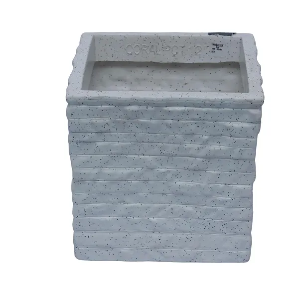 White_Coral_Planter_Roto_Mould_Decorative_Speckled_Square_Planter_Text_Garden_Pot_With_Ridged_Design_Indoor_Outdoor_Container_10.5_Inch