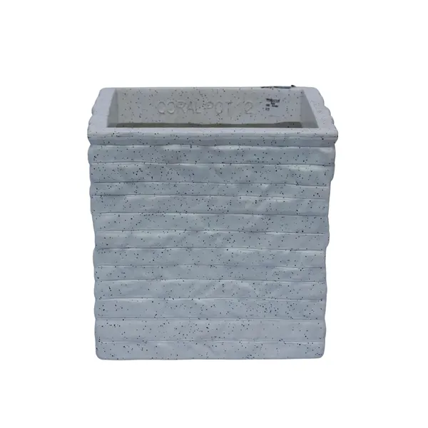 White_Coral_Planter_Roto_Mould_Decorative_Speckled_Square_Planter_Text_Garden_Pot_With_Ridged_Design_Indoor_Outdoor_Container_10.5_Inch