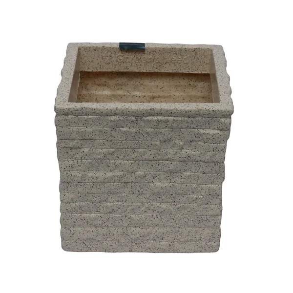 Multicolour_Coral_Planter_Roto_Mould_Decorative_Speckled_Square_Planter_Text_Garden_Pot_With_Ridged_Design_Indoor_Outdoor_Container_Stone_10.5_Inch