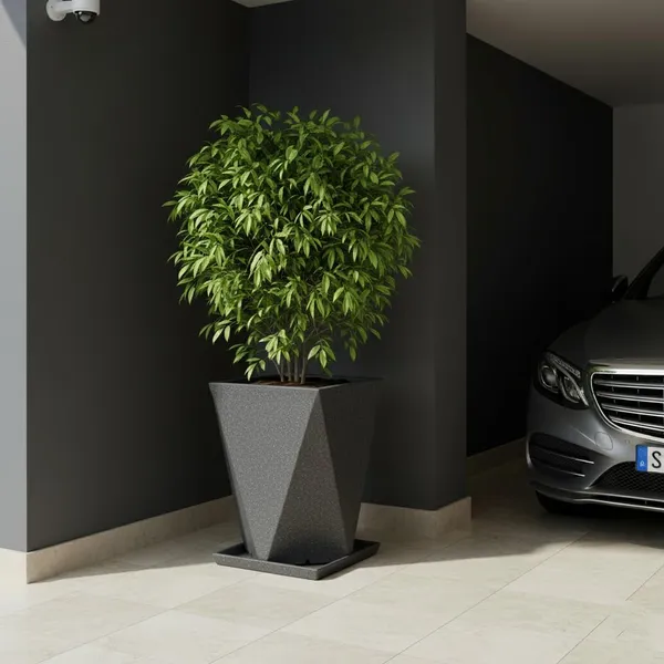 Black_Audi_Planter_Roto_Mould_Modern_Geometric_Planter_With_Saucer_Text_Speckled_Indoor_Outdoor_Garden_Pot_Contemporary_Tape_Design_14_Inch