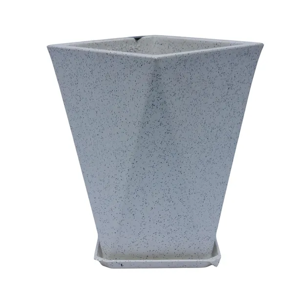 White_Audi_Planter_Roto_Mould_Modern_Geometric_Planter_With_Saucer_Text_Speckled_Indoor_Outdoor_Garden_Pot_Contemporary_Tape_Design_14_Inch