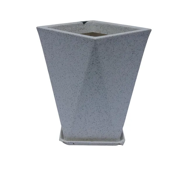 White_Audi_Planter_Roto_Mould_Modern_Geometric_Planter_With_Saucer_Text_Speckled_Indoor_Outdoor_Garden_Pot_Contemporary_Tape_Design_14_Inch
