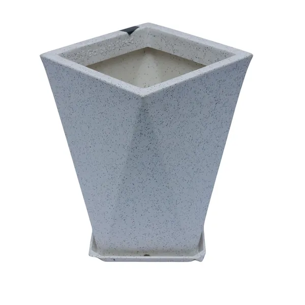White_Audi_Planter_Roto_Mould_Modern_Geometric_Planter_With_Saucer_Text_Speckled_Indoor_Outdoor_Garden_Pot_Contemporary_Tape_Design_14_Inch
