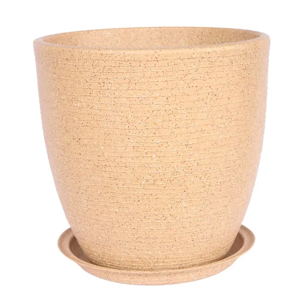 Brown_Houston_Planter_Roto_Mould_Text_Planter_With_Drainage_Tray_Speckled_Pattern_Modern_Tape_Design_Indoor_Outdoor_Garden_Use_Sandstone_14.5_Inch