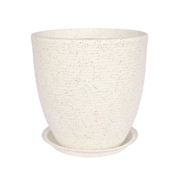 White_Houston_Planter_Roto_Mould_Text_Planter_With_Drainage_Tray_Speckled_Pattern_Modern_Tape_Design_Indoor_Outdoor_Garden_Use_14.5_Inch