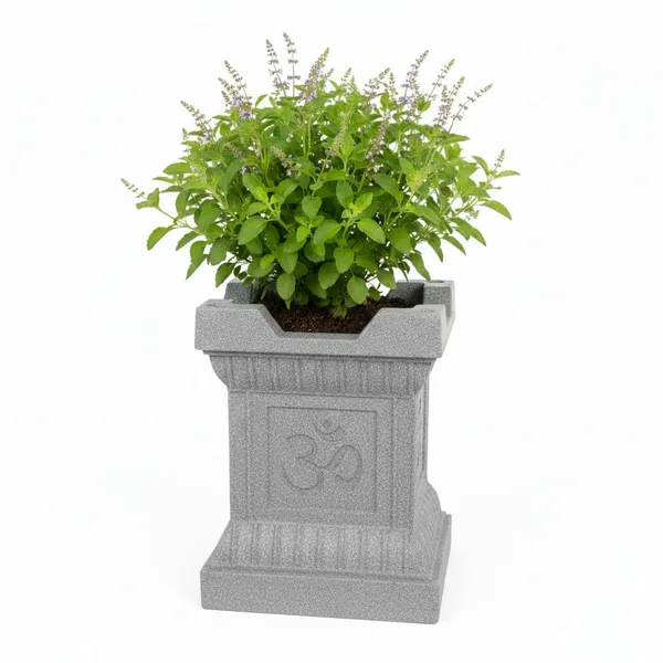Grey_Tulasi_Planter_Roto_Mould_Decorative_Square_Pedestal_Garden_Planter_Speckled_Text_Outdoor_Indoor_Use_Classical_Roman_Column_Design_09_Inch