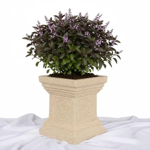 Multicolour_Tulasi_Planter_Roto_Mould_Decorative_Square_Pedestal_Garden_Planter_Speckled_Text_Outdoor_Indoor_Use_Classical_Roman_Column_Design_Stone_09_Inch