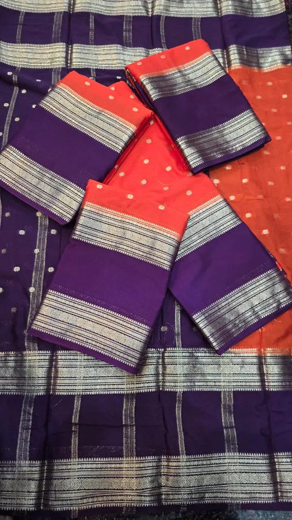 Violet_And_Orange_Cotton_Mysore_Crepe_Saree_For_Women