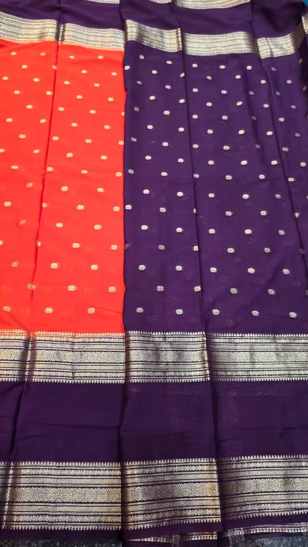 Violet_And_Orange_Cotton_Mysore_Crepe_Saree_For_Women
