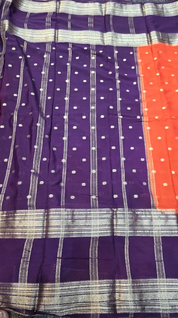 Violet_And_Orange_Cotton_Mysore_Crepe_Saree_For_Women