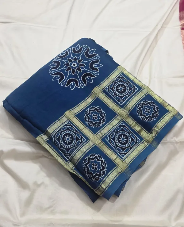 Blue_Cotton_Model_Silk_Service_Saree_For_Women