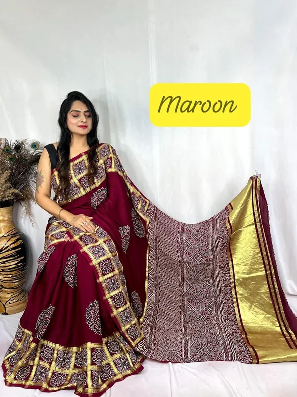 Maroon_And_Wine_Cotton_Model_Silk_Saree_For_Women_(Pack_Of_2)