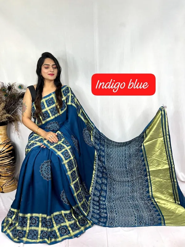 Blue_Cotton_Model_Silk_Service_Saree_For_Women
