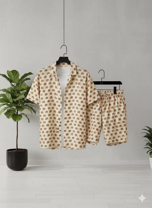 Beige_Satin_Printed_Casual_Regular_Co-Ords_Set_For_Men