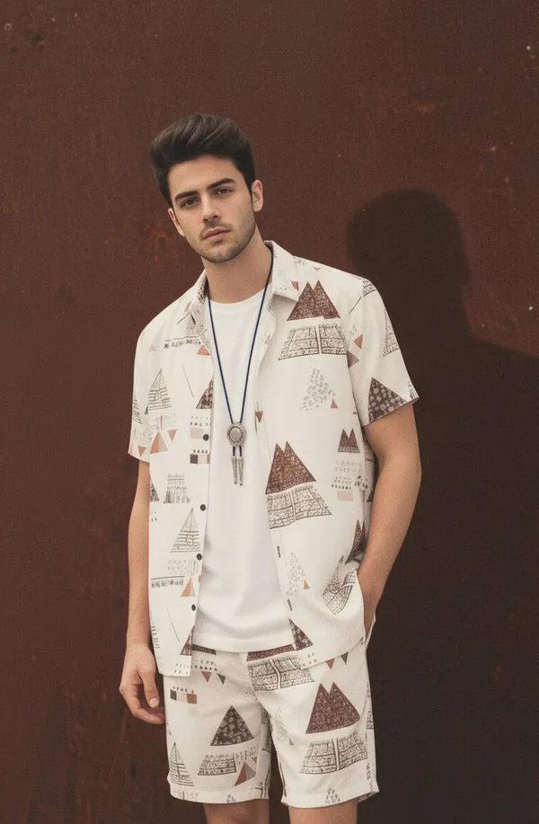 Beige_Satin_Printed_Casual_Regular_Co-Ords_Set_For_Men