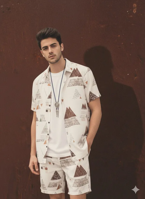 Beige_Satin_Printed_Casual_Regular_Co-Ords_Set_For_Men