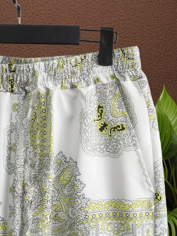 White_&_Green_Satin_Printed_Casual_Regular_Co-Ords_Set_For_Men