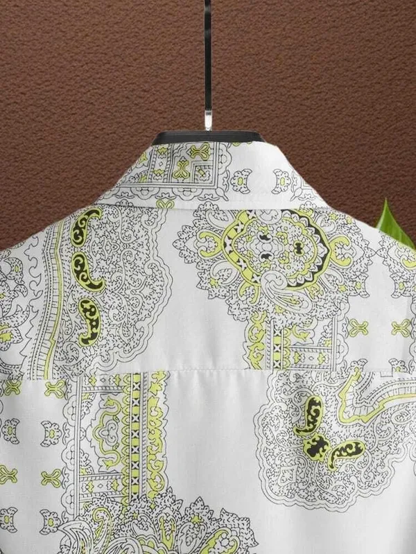 White_&_Green_Satin_Printed_Casual_Regular_Co-Ords_Set_For_Men