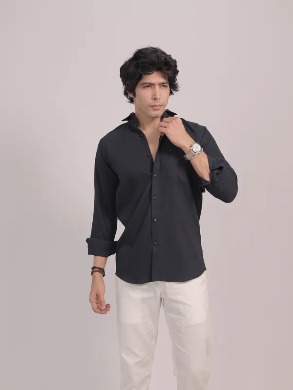 Navy_Blue_Cotton_Premium_Shirt_For_Men
