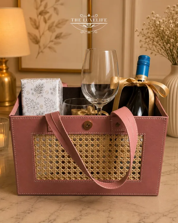 Pink_Leatherette_Cane_Weave_Wine_Basket_Gift_Hamper