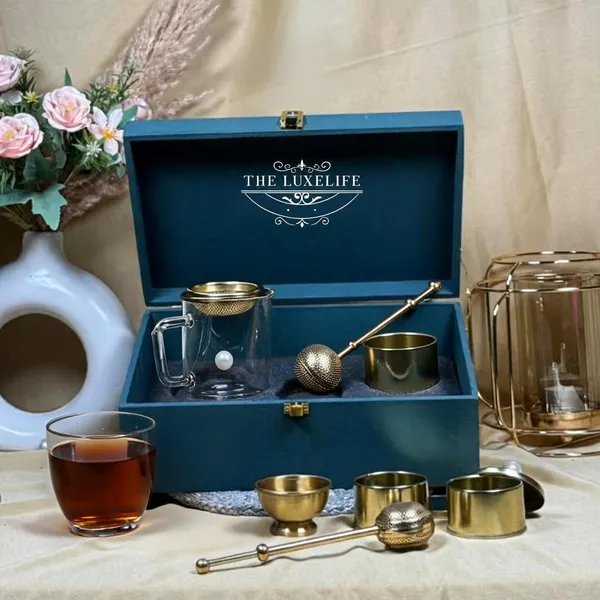 Teal_Wooden_Box_Gold_Tea_Set_With_Glass_Cups_And_Infuser