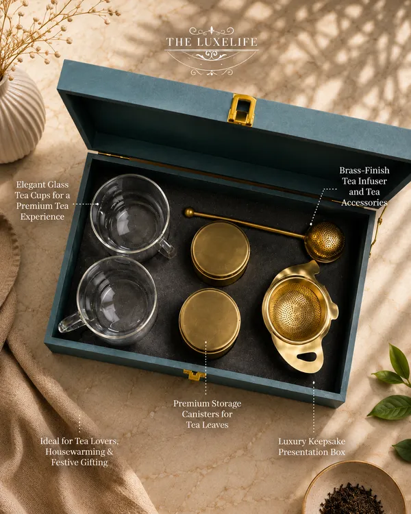 Teal_Wooden_Box_Gold_Tea_Set_With_Glass_Cups_And_Infuser