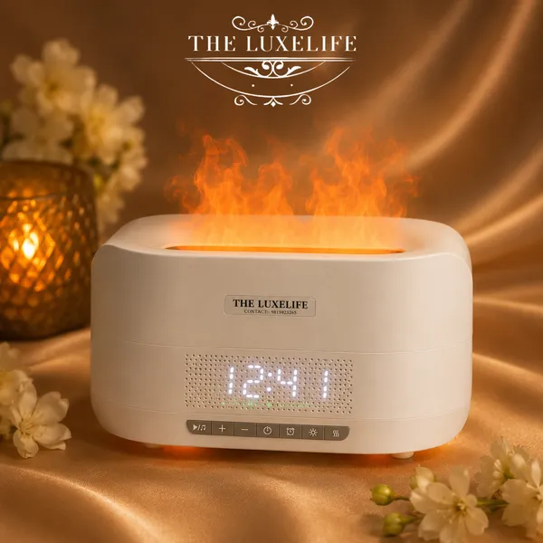 White_Flame_Aroma_Diffuser_With_Clock_And_Bluetooth_Speaker