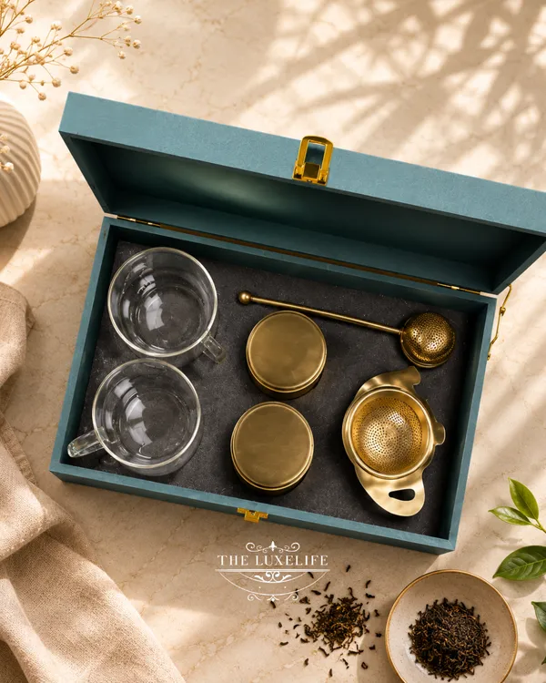 Teal_Wooden_Box_Gold_Tea_Set_With_Glass_Cups_And_Infuser