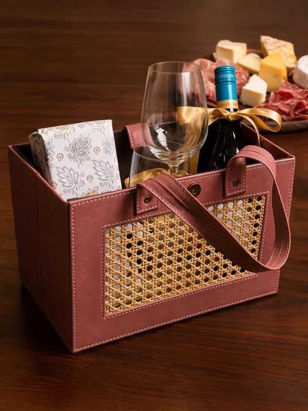 Pink_Leatherette_Cane_Weave_Wine_Basket_Gift_Hamper