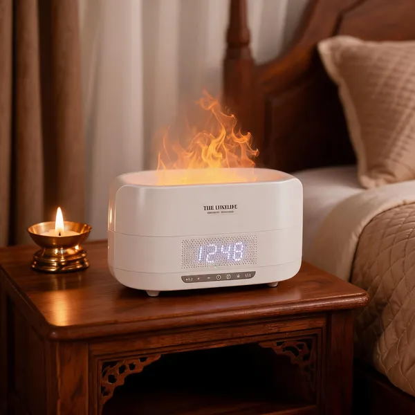 White_Flame_Aroma_Diffuser_With_Clock_And_Bluetooth_Speaker