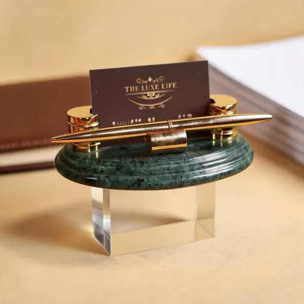 Green_Marble_Pen_Holder_With_Card_Stand_And_Pen_Set