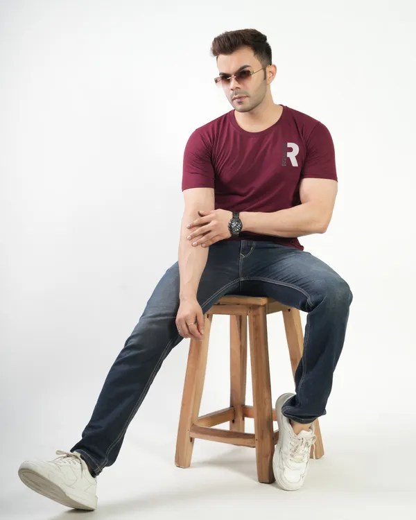 Maroon_Premium_Cotton_Round_Neck_Trendy_Regular_Fit_Half_Sleeve_T-Shirt_For_Men