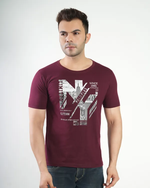 Maroon_Premium_Cotton_Round_Neck_Trendy_Regular_Fit_Half_Sleeve_T-Shirt_For_Men