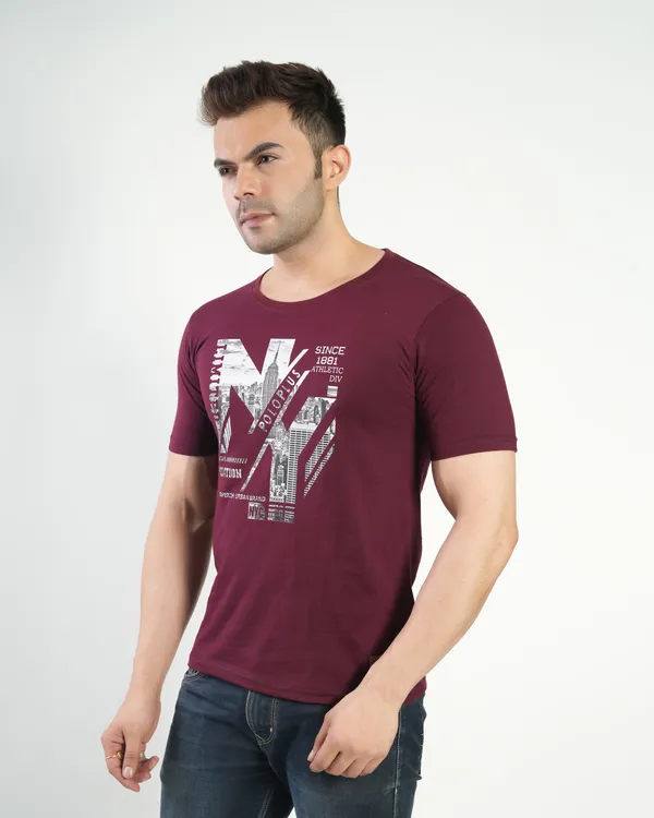 Maroon_Premium_Cotton_Round_Neck_Trendy_Regular_Fit_Half_Sleeve_T-Shirt_For_Men