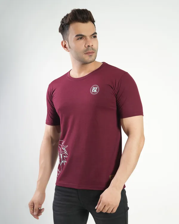 Maroon_Premium_Cotton_Round_Neck_Trendy_Regular_Fit_Half_Sleeve_T-Shirt_For_Men