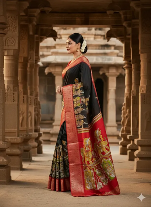 Black_&_Red_Designer_Dola_Silk_Saree_With_Blouse_Piece_