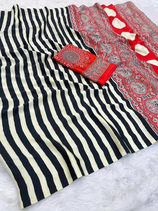 Shree_Kala_Black_&_white_Ajrakh_Silk_Saree_With_Blouse_Piece_