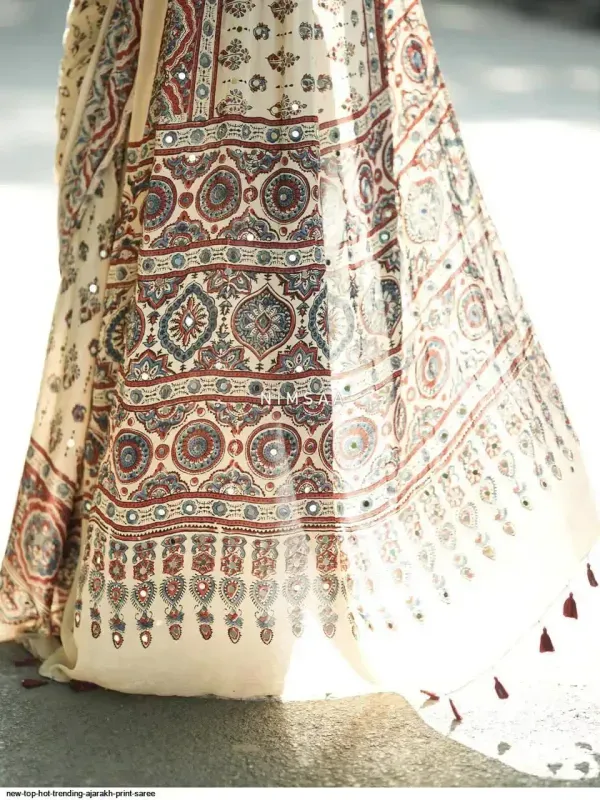 Elegant_Cream_Ajrakh_Print_Modal_Silk_Saree_with_Real_Mirror_Wark_Traditional_Border