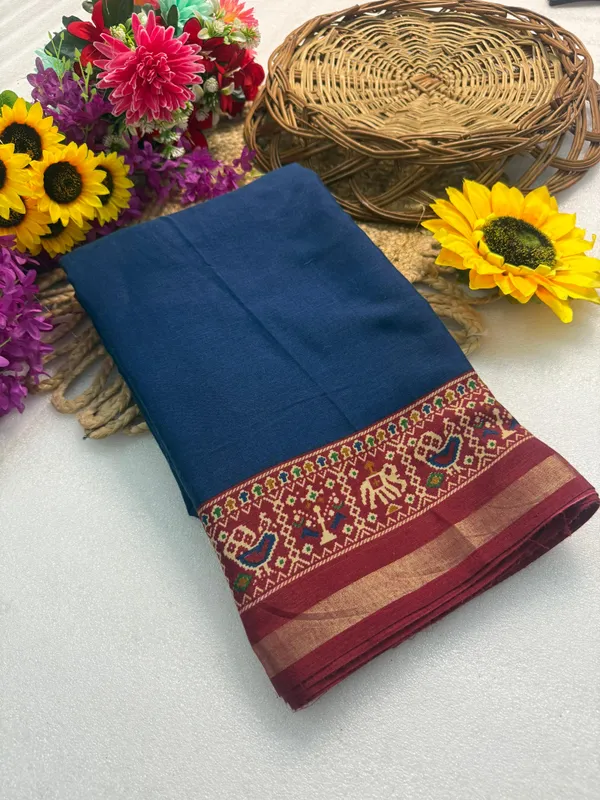 Traditional_Patola_Border_Saree_With_Plain_Body_Dola_Silk_Saree_-_blue