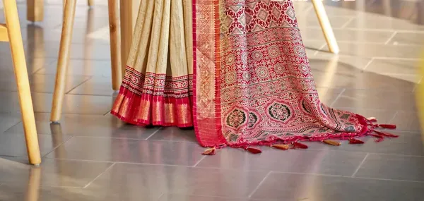 Maroon_And_Cream_Ajarakh_Pashmina_Modal_Silk_Saree_With_Blouse_Piece_