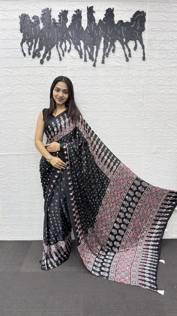 New_Ajrakh_Modal_Silk_Heavy_Mirror_Work_with_Elegant_Viscose_Latkan_Pallu_Border_Saree_
