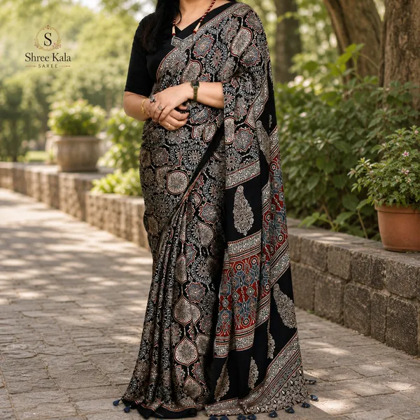 New_Ajrakh_modal_Silk_Saree_With_Blouse_Piece